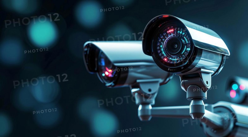 CCTV security safety camera provides surveillance, privacy and protection to business warehouse, AI generated