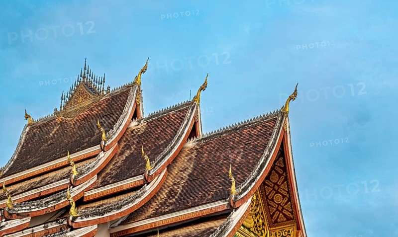 Roof of Wat Ho Pha Bang pavilion, Royal Palace, Luang Prabang, Laos, Asia