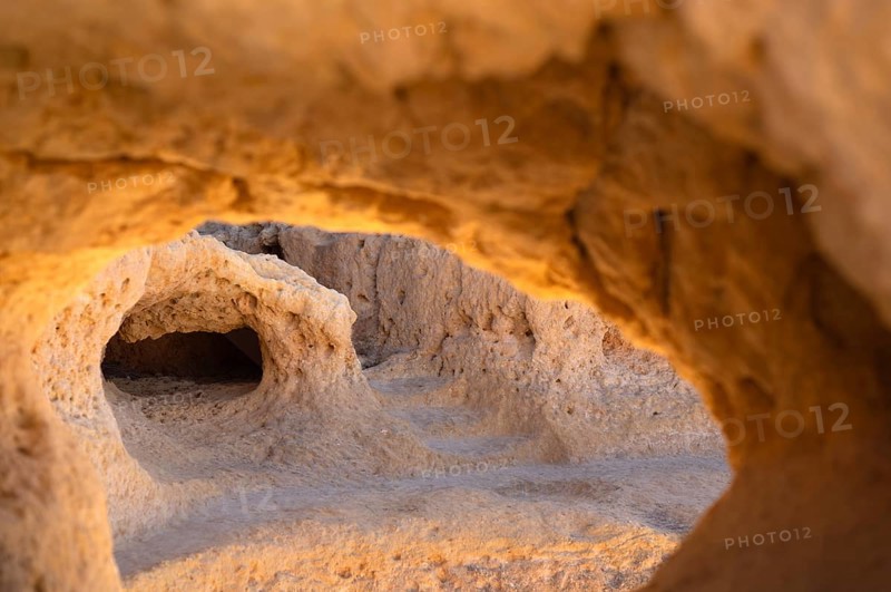 Algar Seco rock formation, coloured rocks and underground caves, caves, shell limestone, Carvoeiro, Algarve, Portugal, Europe
