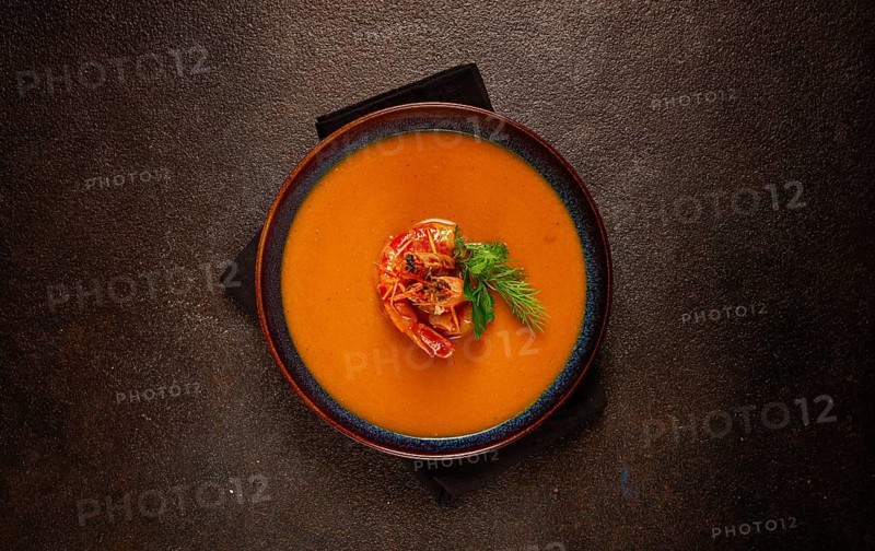 Shrimp cream soup, bisque soup, French cuisine, homemade, no people