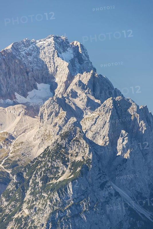 Panorama from the Wank, 1780m, to the Wetterstein mountains with Jubiläumsgrat and Zugspitze 2962m, Werdenfelser Land, Upper Bavaria, Bavaria, Germany, Europe