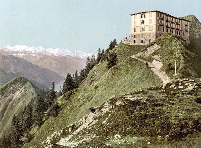 Hotel am Stanserhorn, mountain in the Swiss canton of Nidwalden, Switzerland, Historic, digitally restored reproduction from a 19th century original, Record date not stated, Europe