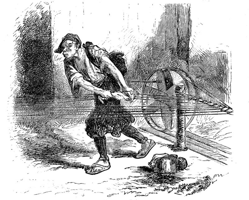 Japan in the late Middle Ages, craftsmen, rope makers, illustration from 1870, historical, digital reproduction of an original from the 19th century