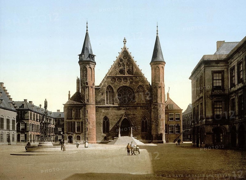 Knights' Hall, Ridderzaal, in The Hague, Gothic brick building, Holland, ca 1895, Historic, digitally restored reproduction from a 19th century original, Record date not stated
