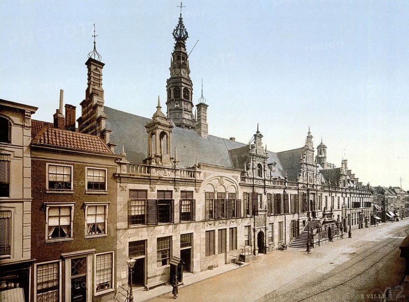 The town hall of Leyden, Leiden, Holland, ca 1895, Historical, digitally restored reproduction from a 19th century original, Record date not stated