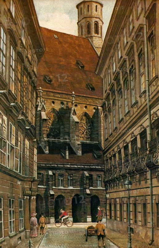 The Minorite Church in Vienna, Austria, Painting by Adolf Hitler (1889-1945), Historical, digitally restored reproduction from a 20th century original, public domain, Record date not stated, Europe