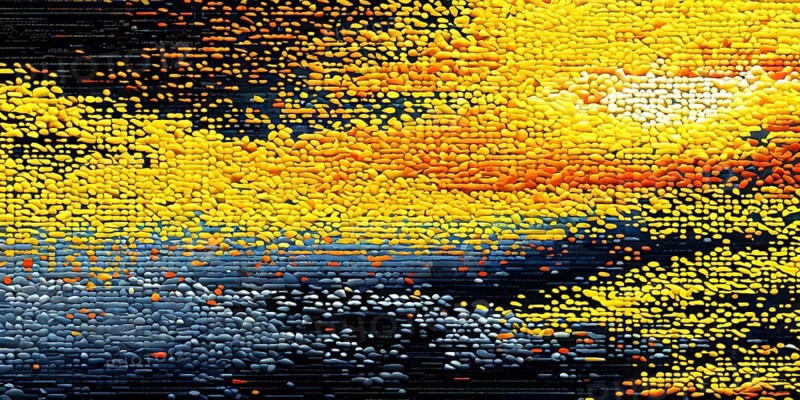 Abstract 3d pixel art technology themed pattern featuring random mosaic in vibrant hues, AI generated