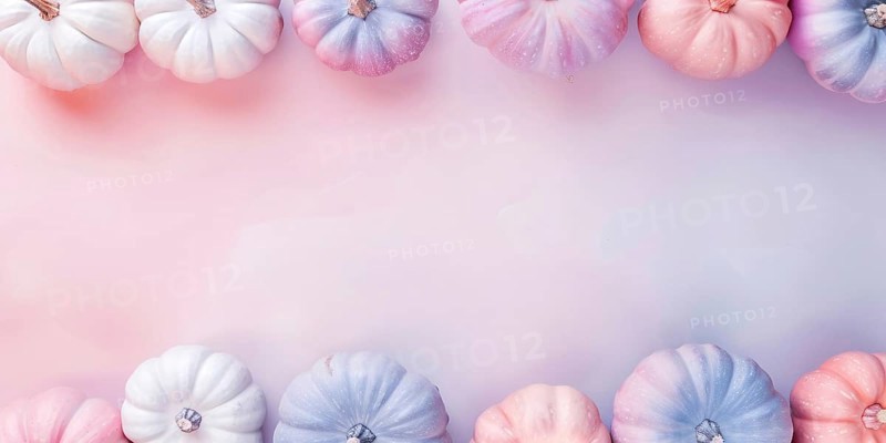 Top view of pastel cute pumpkins on pink background with copy space. Generative Ai, AI generated