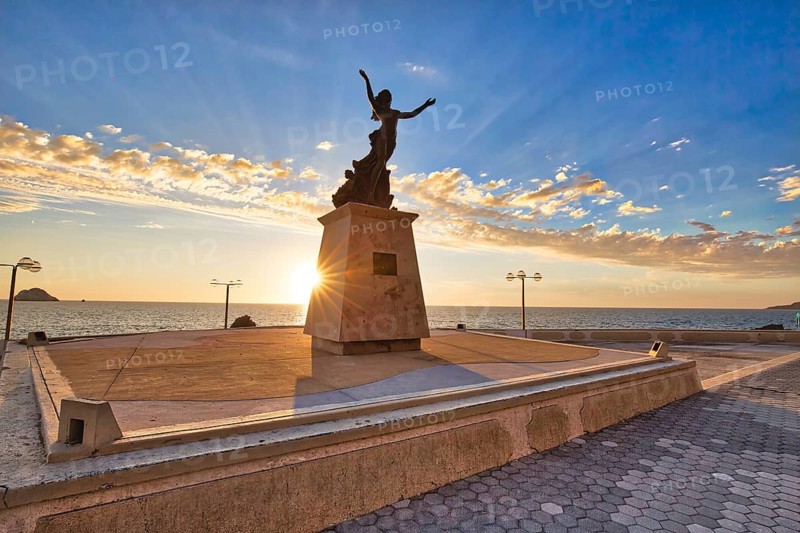 Mazatlan, Mexico-10 April, 2019: Famous Mazatlan sea promenade (El Malecon) with ocean lookouts and scenic landscapes