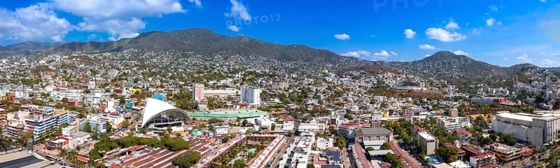 Mexico, Acapulco panoramic skyline view near Zona Dorada Hotel Zone and tourist beaches, Central America