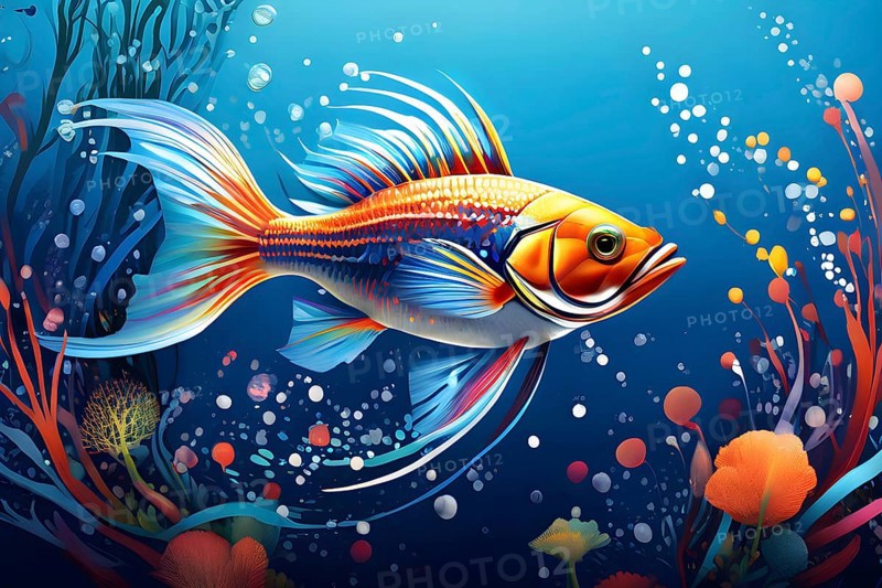 Illustration inspired by the fluid dynamics of a streamlined fish, AI generated