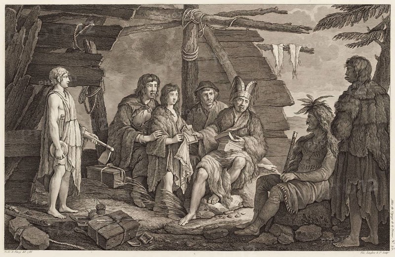 Costume of the inhabitants of Port des Francais on the northwest coast of America, 18th century, Historical, digitally restored reproduction from a 19th century original, Record date not stated
