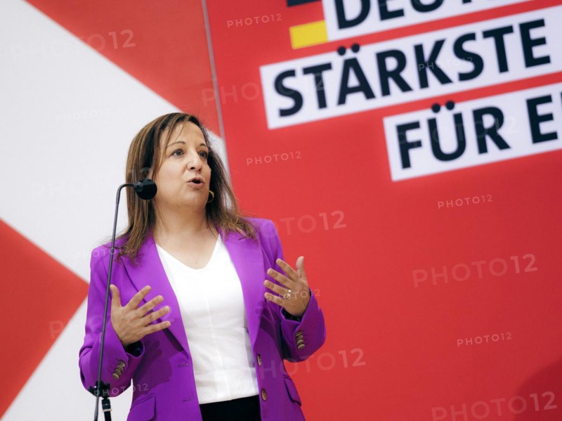Iratxe Garcia Perez, leader of the parliamentary group of the Spanish Progressive Alliance of Socialists and Democrats, recorded during a press conference at the Willy Brandt House in Berlin, 8 April 2024