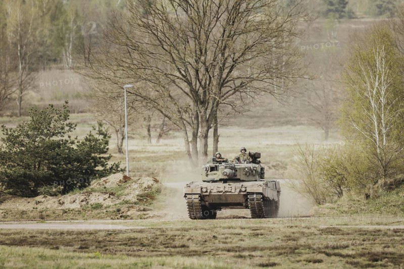 Leopard 2 A4 of the Norwegian Telemark Battalion, photographed as part of a Bundeswehr exercise with forces from Norway and the Czech Republic during the 'Wettiner Schwert' exercise as part of Quadriga 2024 in the training town of Schnöggersburg, 8 April 2024