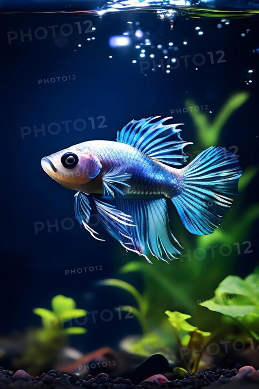 Betta fish suspended in weightless water, AI generated