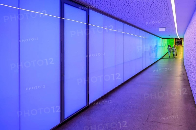 Tunnel pedestrian passage illuminated, Thun, Switzerland, Europe