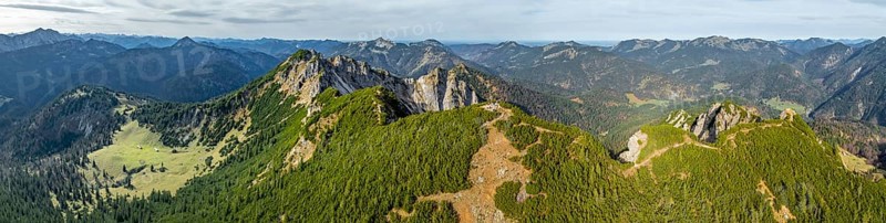 Alpine panorama, aerial view, summit and degree, Bavarian and Austrian Schinder, Tegernsee mountains in the Mangfall mountains, Germany, Europe