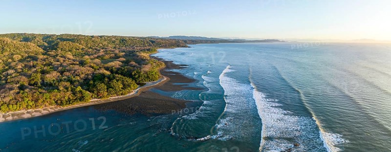 Aerial view, sandy beach and coast with waves, Playa Santa Teresa, Costa Rica, Central America