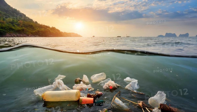 Symbolism, waste problem, plastic waste floating on the sea, AI-generated, AI-generated, AI generated