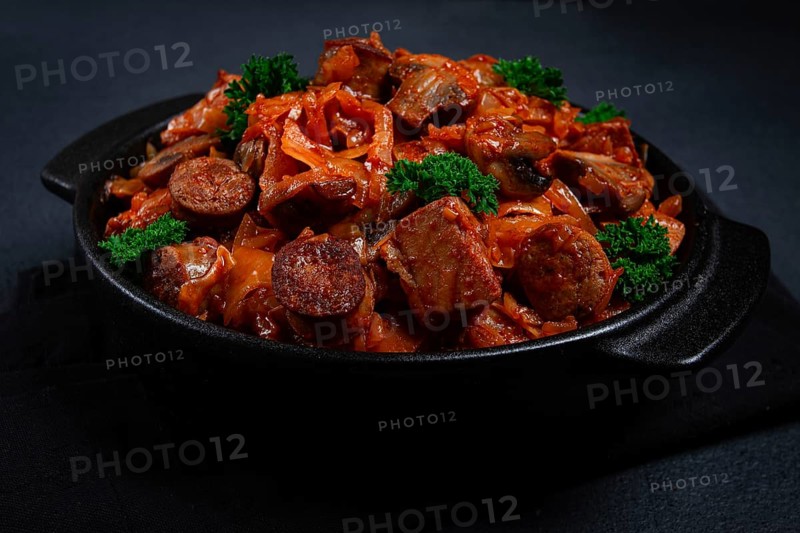 Bigos, bigus is a national Polish dish, made of cabbage and meat, stewed, homemade, no people