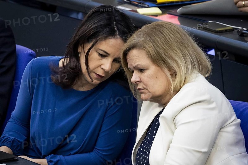 Annalena Bärbock (Alliance 90/The Greens), Federal Foreign Minister, and Nancy Faeser (SPD), Federal Minister of the Interior and Home Affairs, pictured during the session of the German Bundestag in Berlin, 26 June 2024