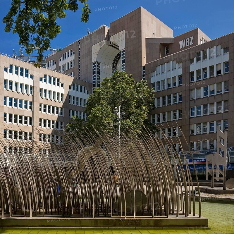 Stainless steel figure group on Bertha-von-Suttner-Platz entitled The Island by Horst Antes, Düsseldorf, North Rhine-Westphalia, Germany, Europe
