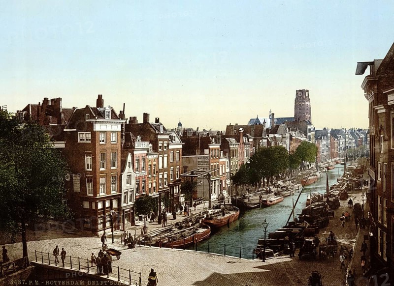 Delft-Vaart, Rotterdam, Holland, c. 1895, Historic, digitally restored reproduction from a 19th century original, Record date not stated