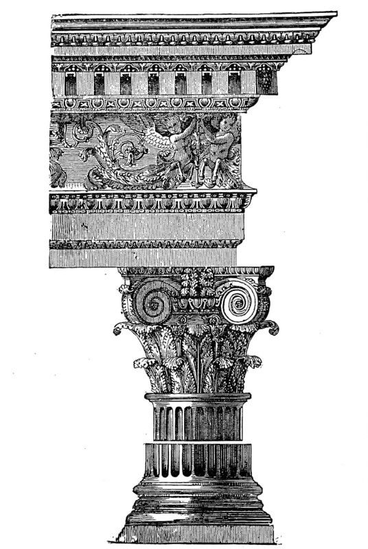 Architecture, Corinthian column, Historical, digital reproduction of an original from the 19th century