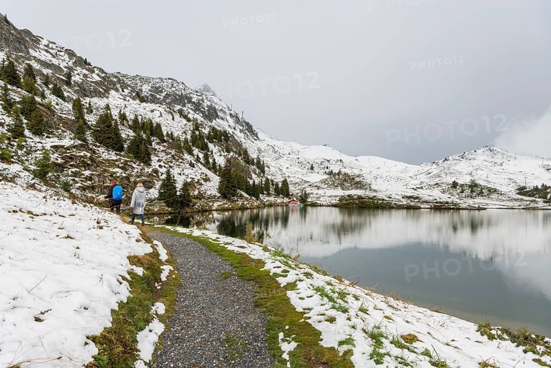 Bettmersee, mountain lake, winter, snow, hiking, tourism, Bettmeralp, Valais, Switzerland, Europe