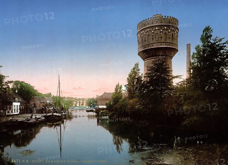 The water tower in Delft, Holland, ca 1895, Historical, digitally restored reproduction from a 19th century original, Record date not stated