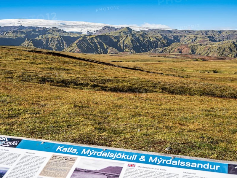 View of glacier Myrdalsjökull, road to Pakgil, Iceland, Europe