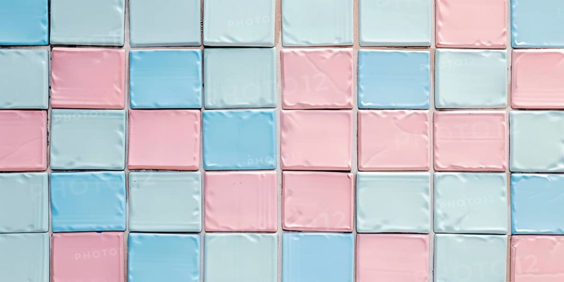 Banner with small pastel blue and pink colored tiles. Generative Ai, AI generated