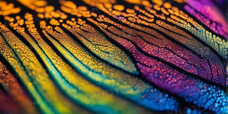 Vibrant butterfly wing with iridescent scales and network of veins, AI generated