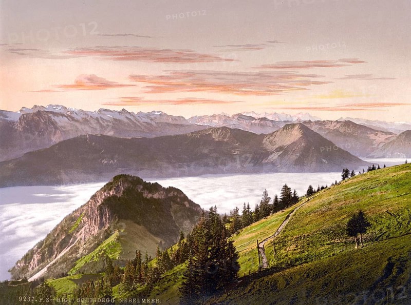Rigi Scheidegg and Vierwaldstaettersee, Rigi, Switzerland, Historic, digitally restored reproduction from a 19th century original, Record date not stated, Europe