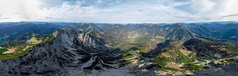 Alpine panorama, aerial view, summit and degree, Bavarian and Austrian Schinder, Tegernsee mountains in the Mangfall mountains, Germany, Europe