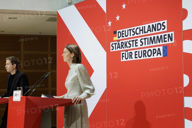 Kevin Kuehnert, SPD Secretary-General, and Katarina Barley, SPD lead candidate for the 2024 European elections, at a press conference following the SPD Presidium meeting after the European elections at the Willy Brandt House in Berlin, 10 June 2024