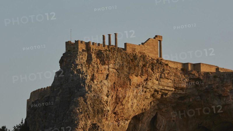 Early morning light, Acropolis of Lindos, Temple of Athena Lindia, Lindos, Rhodes, Dodecanese, Greek Islands, Greece, Europe