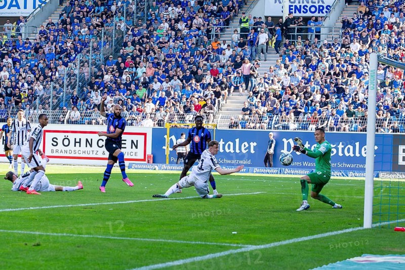 11.05.2024, Football 3rd division, Season 2023/24, Matchday 37: Waldhof Mannheim vs SV Sandhausen (4:2) . Terrence Boyd (13, Waldhof Mannheim) scores the 2:0 for his team