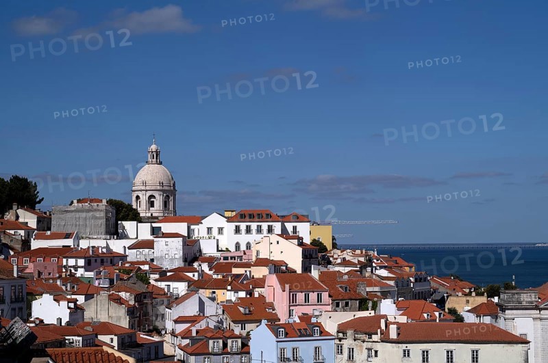 View from the viewpoint Miradouro de Santa Luzia, church Igreja Santa Engrácia, city view, Alfama, Lisbon, Portugal, Europe