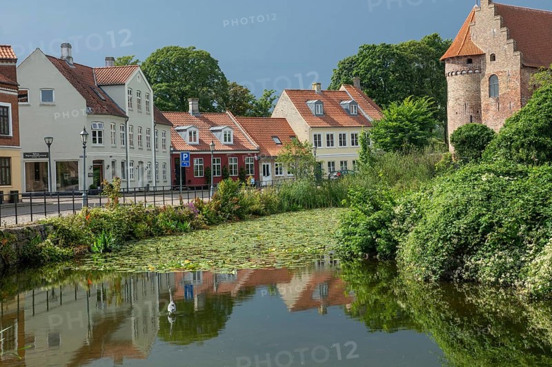 Houses at a castle in the old town of Nyborg, Funen, Fyn, Fyn Island, Denmark, Scandinavia, Europe