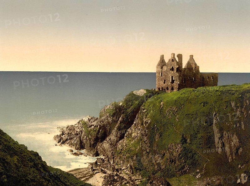 Dunskey Castle is a tower house near the village of Portpatrick in the council area of Dumfries and Galloway, Scotland, Historic, digitally restored reproduction from a 19th century original, Record date not stated