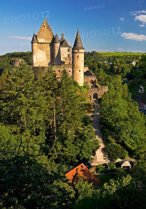 Vianden Castle, the hilltop castle towers above the town, Vianden, Grand Duchy of Luxembourg