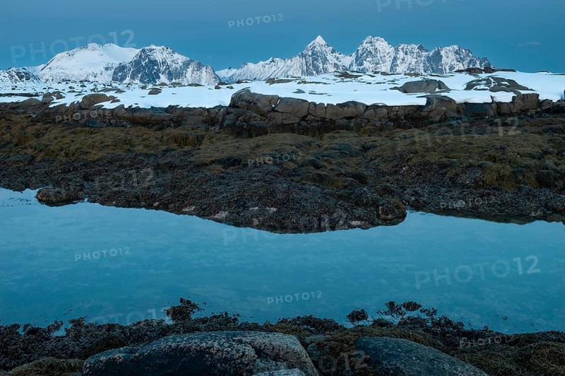 Lofoten Island Vestvågøya on the Gimsøystraumen fjord, Lofoten, Northern Norway, Norway, Europe