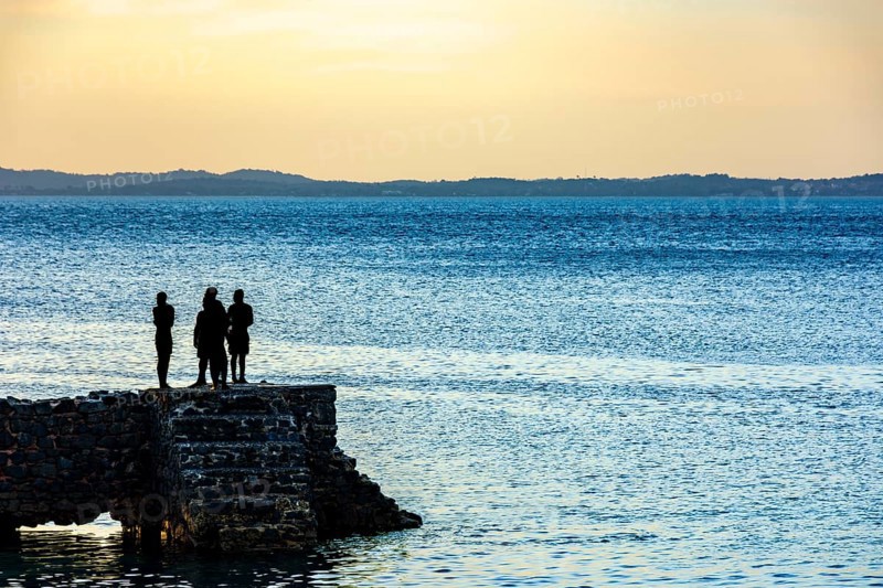 Sunset in the bay of Todos os Santos in the city of Salvador in Bahia during the summer, Salvador, Bahia, Brazil, South America