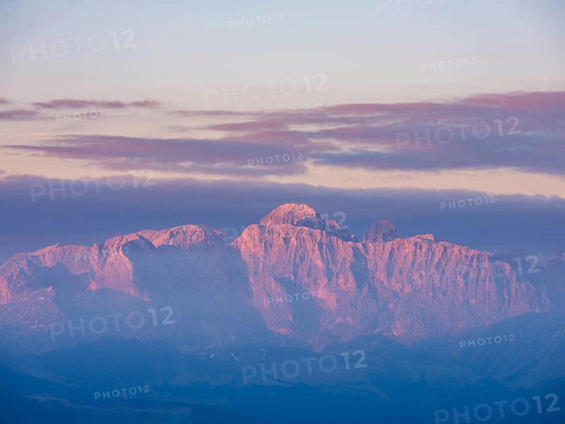 Catinaccio group in the first sunlight, Val Gardena, Dolomites, South Tyrol, Italy, Europe