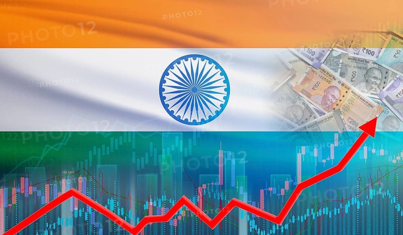 Growth of India economy on the financial graph. India financial growth concept, economic recovery