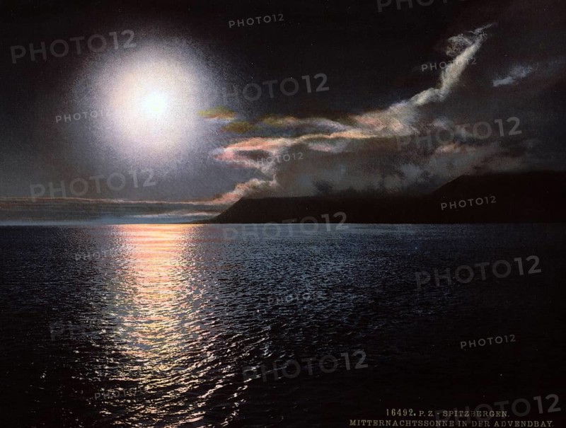 Midnight Sun in Advent Bay, Spitsbergen, around 1895, Historic, digitally restored reproduction from a 19th century original, Record date not stated
