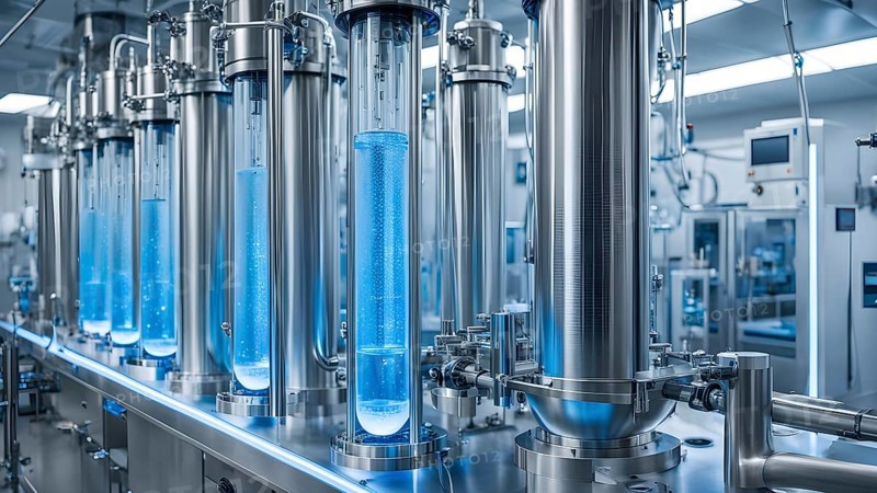 Mechanized pharmaceutical bioreactor in a manufacturing laboratory, AI generated