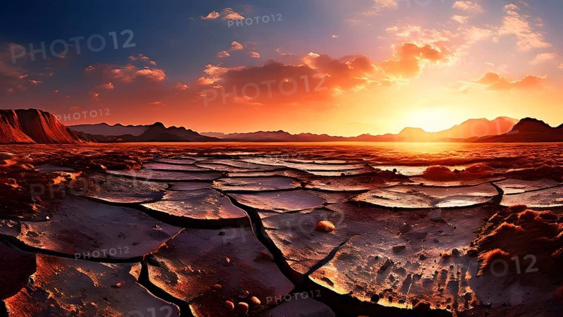 Aerial perspective of a salt and clay pan revealing the intricate patterns of its broken surface, AI generated
