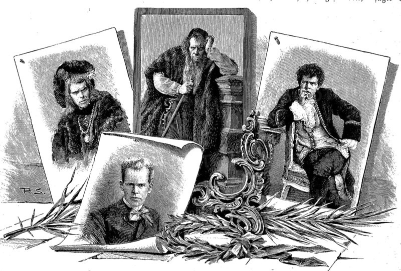 Max Grube, 25 March 1854, 25 December 1934, a German actor, here in the roles of Hamlet, Shylock and Franz Moor, Historical, digital reproduction of an original 19th-century original
